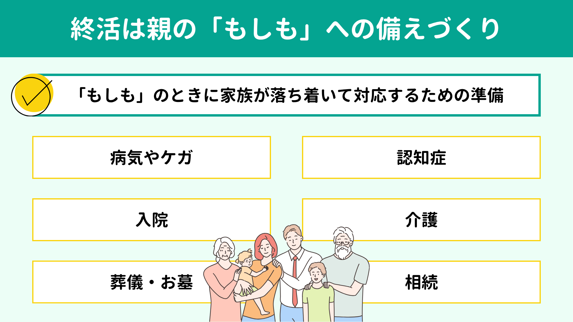 終活は親の「もしも」への備えづくり 終活は親の「もしも」への備えづくり