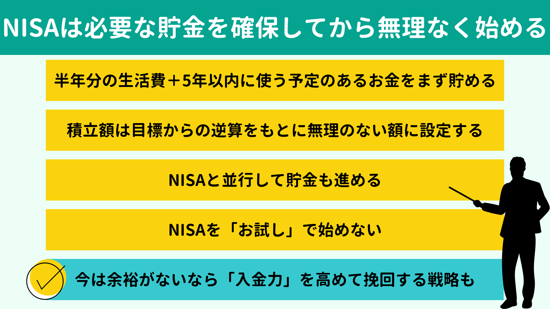 NISAは必要な貯金を確保してから無理なく始めよう NISAは必要な貯金を確保してから無理なく始めよう